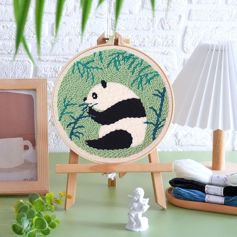 KESTAR Punch Needle Embroidery Starter Kits, Panda Bamboo Punch Needle Kits for Adults Beginner, Needle Punch Kit Tool with Instruction Threader Fabric Yarns and Hoop - Image 2